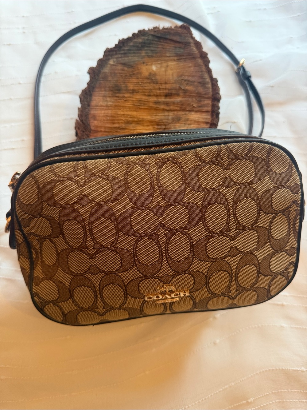 Coach Brown Signature Canvas Crossbody with Gold Hardware